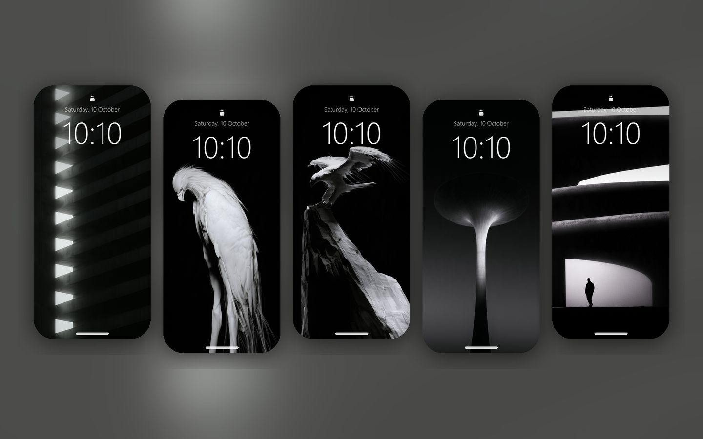 Brutalism Wallpaper Pack on five phone lock screens