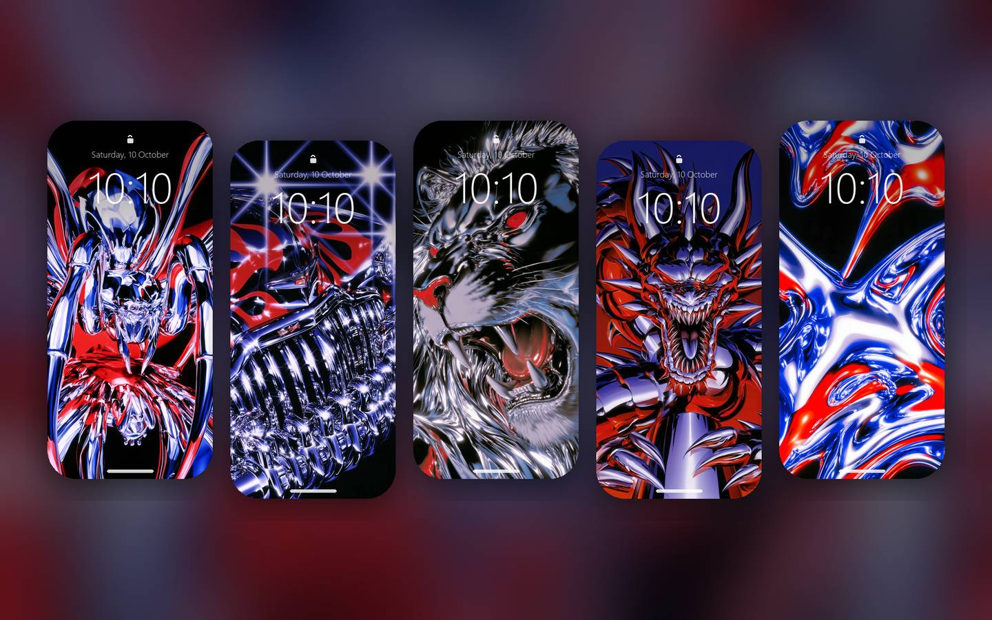 Chrome Wallpaper Pack on five phone lock screens