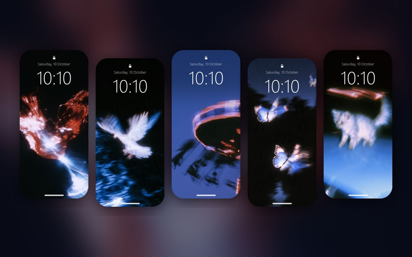 Motion Wallpaper Pack on five phone lock screens